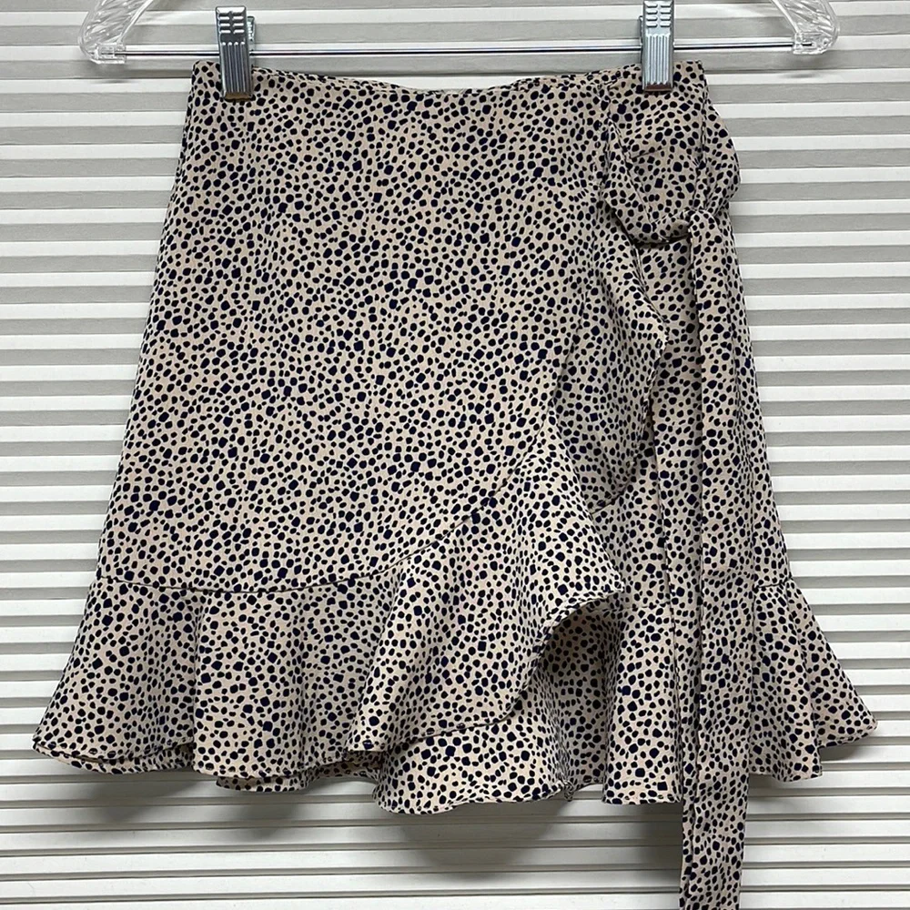 Princess Polly Tan and Blue Print Mali Ruffle Mini Skirt Size 0